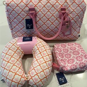 Roller Rabbit Pink Travel Set with Duffle bag, Matching Pillow, and toiletry bag